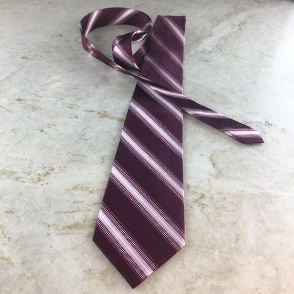 MICHAEL KORS  Silk Regiment Tie in Burgundy  Pink Grey and White - Picture 4 of 10